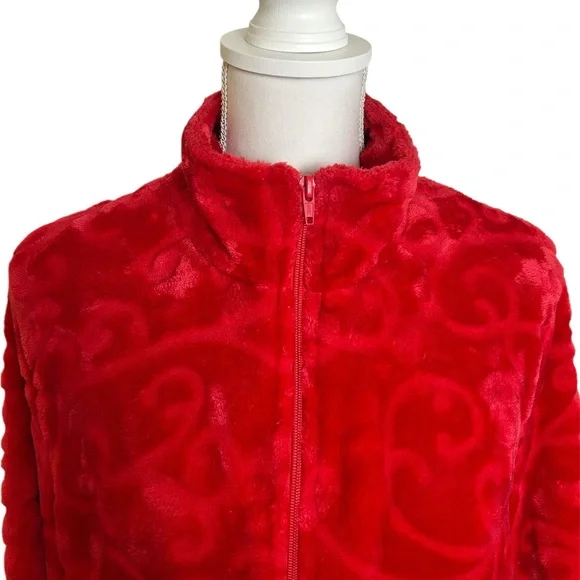 croft & barrow Red Plush Zip-Front Long Robe - Picture 5 of 12
